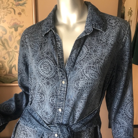 Cloth & Stone Anthropologie Medallion Print Chambray Tie Waist Shirt Dress Small - Picture 11 of 16